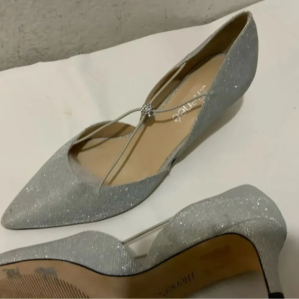 New J Renee Women's Veeva Pointed Toe Pumps Size 8 M Silver Glitter Fabric